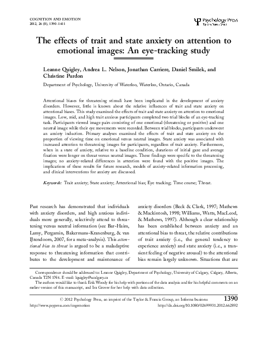 (PDF) The effects of trait and state anxiety on attention to emotional ...