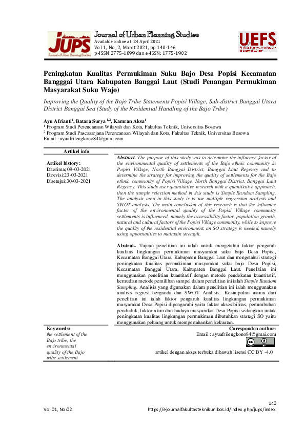(PDF) Journal of Urban Planning Studies
