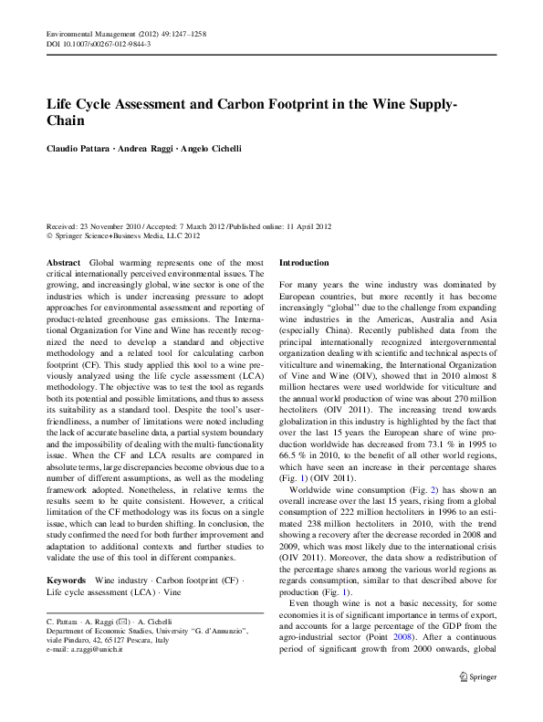 (PDF) Life Cycle Assessment and Carbon Footprint in the Wine Supply-Chain