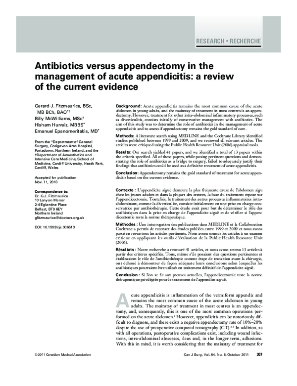 (PDF) Antibiotics versus appendectomy in the management of acute ...