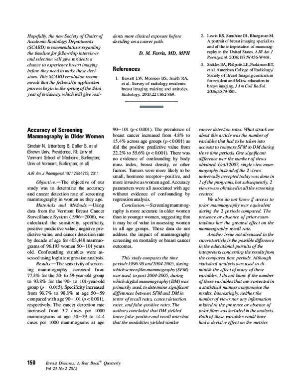 (PDF) Accuracy of Screening Mammography in Older Women