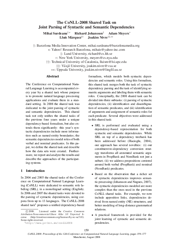 (PDF) The CoNLL-2008 shared task on joint parsing of syntactic and ...
