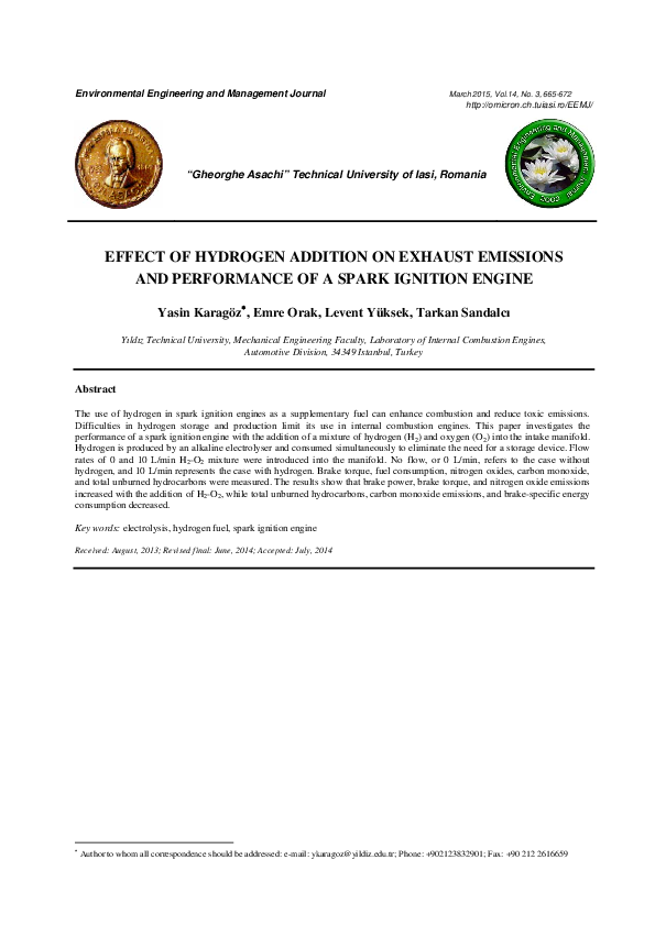 (PDF) Effect of Hydrogen Addition on Exhaust Emissions and Performance ...