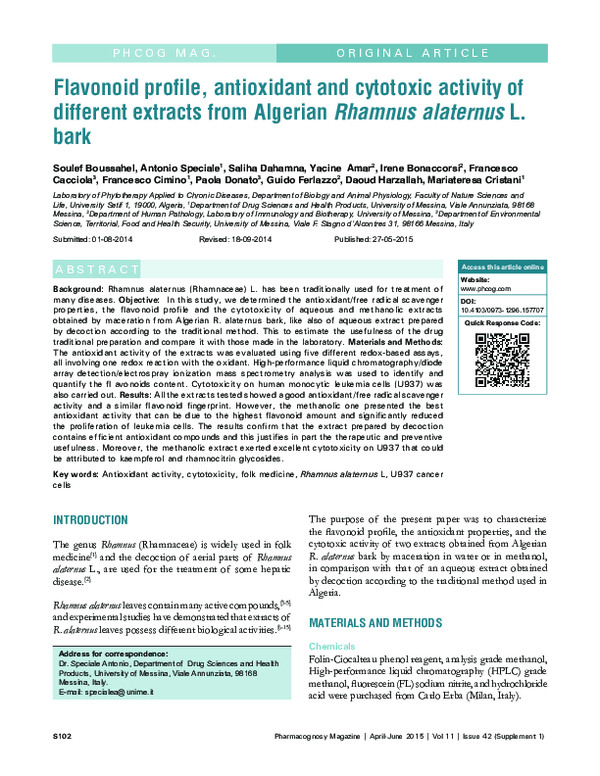 (PDF) Flavonoid profile, antioxidant and cytotoxic activity of ...