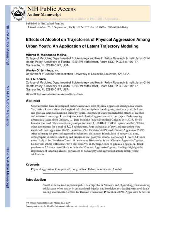 (PDF) Effects of Alcohol on Trajectories of Physical Aggression Among ...