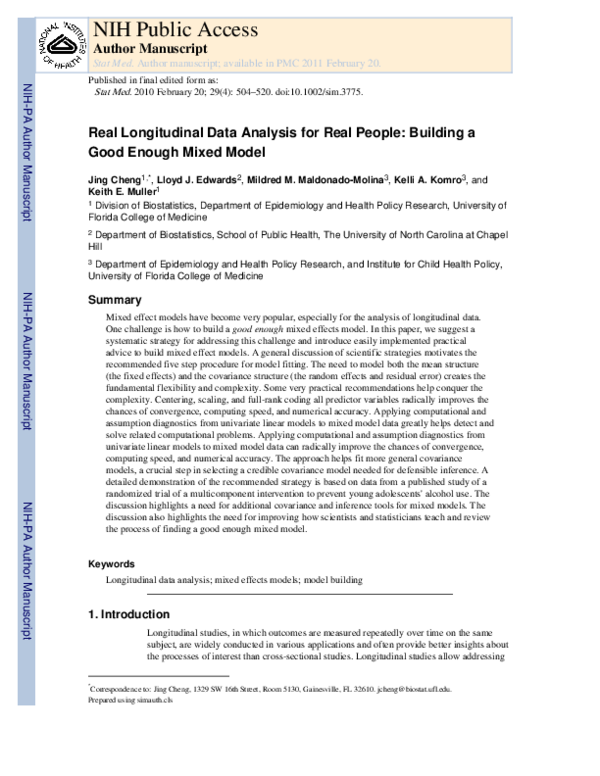 (PDF) Real longitudinal data analysis for real people: Building a good ...