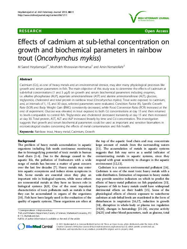 (PDF) Effects of cadmium at sub-lethal concentration on growth and ...
