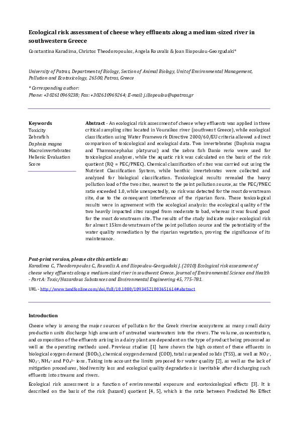 (PDF) Ecological risk assessment of cheese whey effluents along a ...