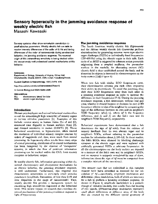 (PDF) Sensory hyperacuity in the jamming avoidance response of weakly