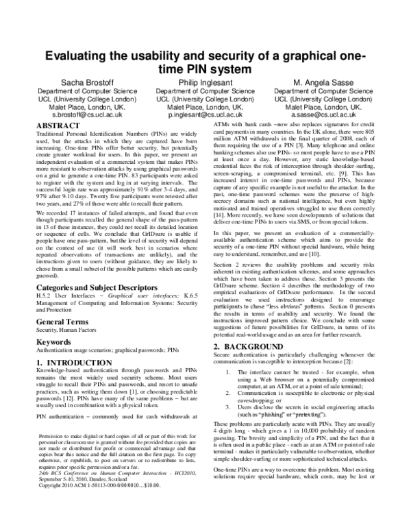 (PDF) Evaluating the usability and security of a graphical one-time PIN ...