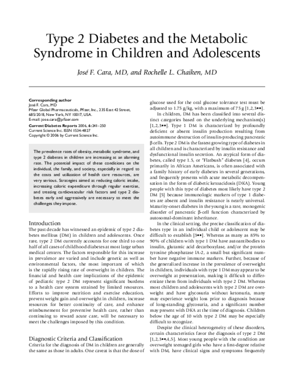 (PDF) Type 2 Diabetes and Metabolic Syndrome in Children and Adolescents