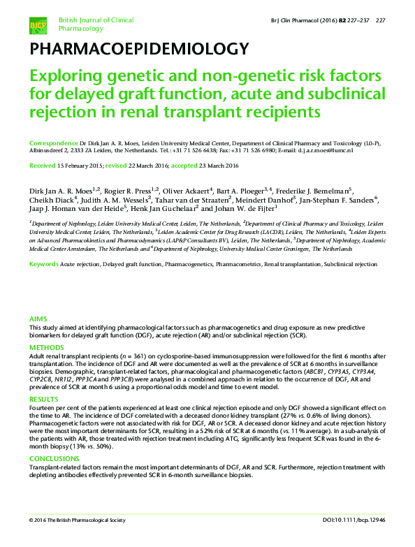 (PDF) Exploring genetic and non-genetic risk factors for delayed graft ...