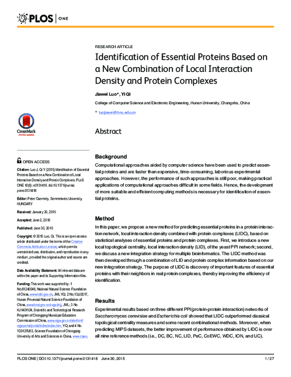 (PDF) Identification of Essential Proteins Based on Edge Clustering ...