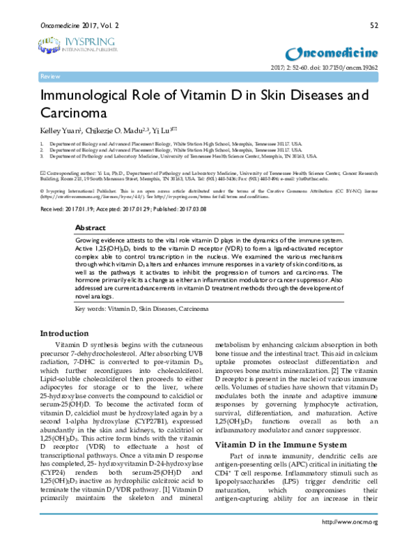(PDF) Immunological Role of Vitamin D in Skin Diseases and Carcinoma