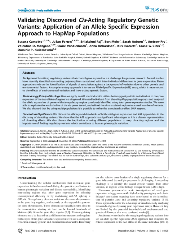 (PDF) Validating Discovered Cis-Acting Regulatory Genetic Variants ...