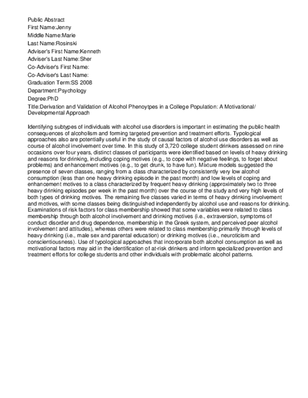 (PDF) Derivation and Validation of Alcohol Phenotypes in a College ...