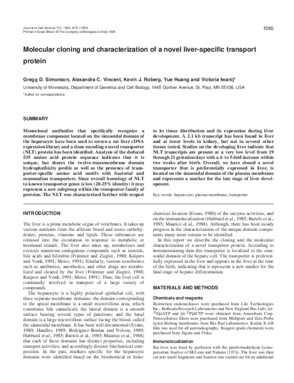 (PDF) Molecular cloning and characterization of a novel liver-specific ...