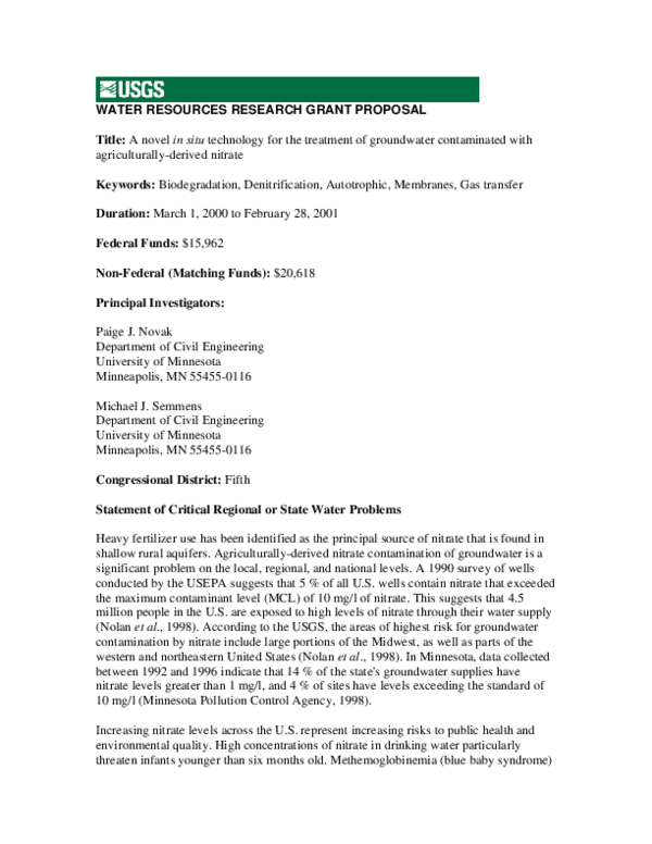 (PDF) WATER RESOURCES RESEARCH GRANT PROPOSAL Title: A novel in situ ...