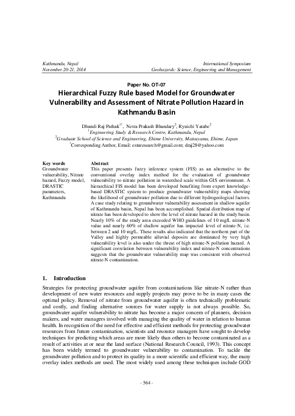 (PDF) Hierarchical Fuzzy Rule based Model for Groundwater Vulnerability ...