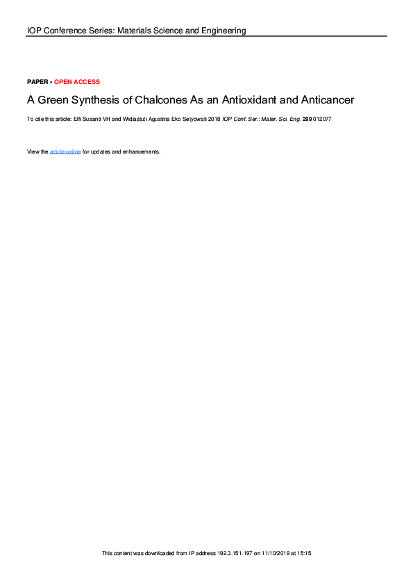 (PDF) A Green Synthesis of Chalcones As an Antioxidant and Anticancer