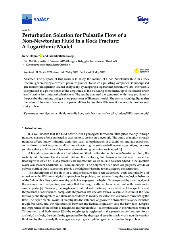 (PDF) Perturbation Solution for Pulsatile Flow of a Non-Newtonian Fluid ...