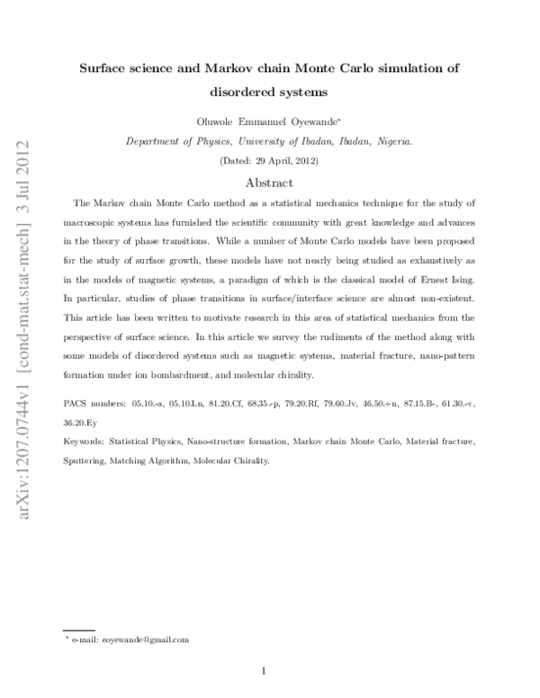 (PDF) Surface science and Markov chain Monte Carlo simulation of ...