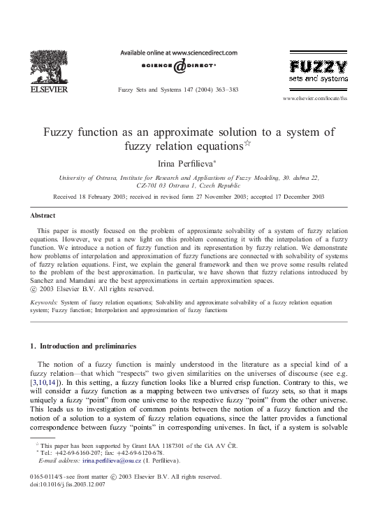 (PDF) Fuzzy function as an approximate solution to a system of fuzzy ...