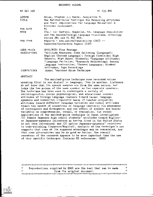 (PDF) The MatchedGuise Technique for Measuring Attitudes and Their