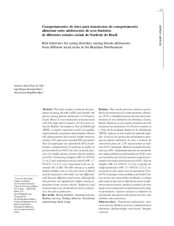 (PDF) [Risk behaviors for eating disorders among female adolescents ...