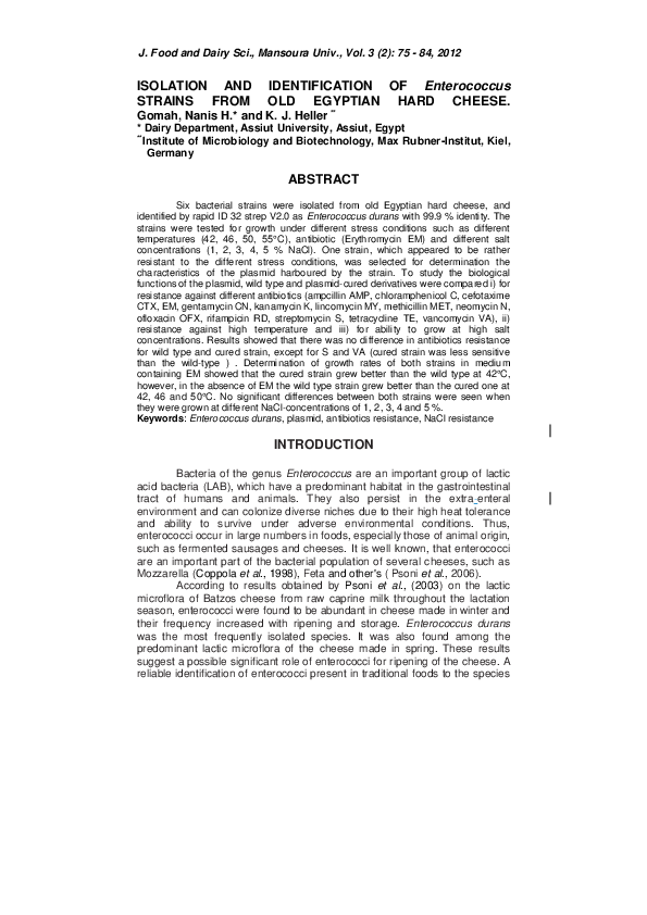 (PDF) Isolation and identification of Enterococcus faecium from ...