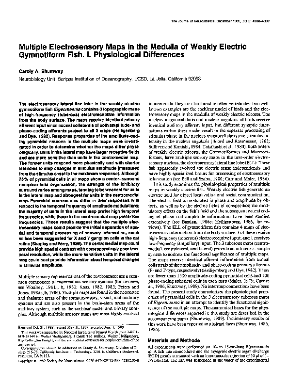 (PDF) Multiple electrosensory maps in the medulla of weakly electric