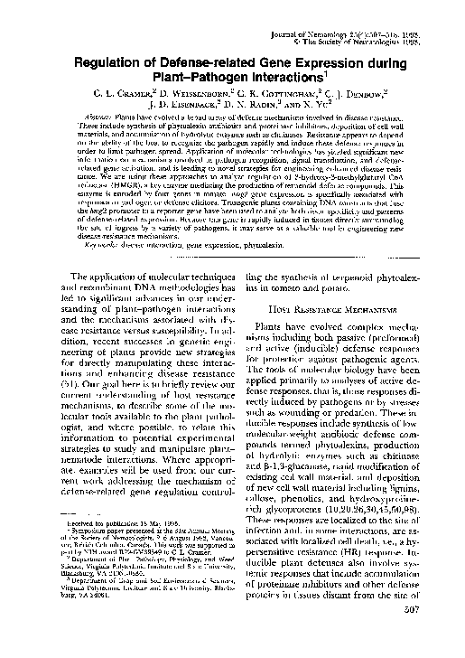 (PDF) Regulation of Defense-related Gene Expression during Plant ...