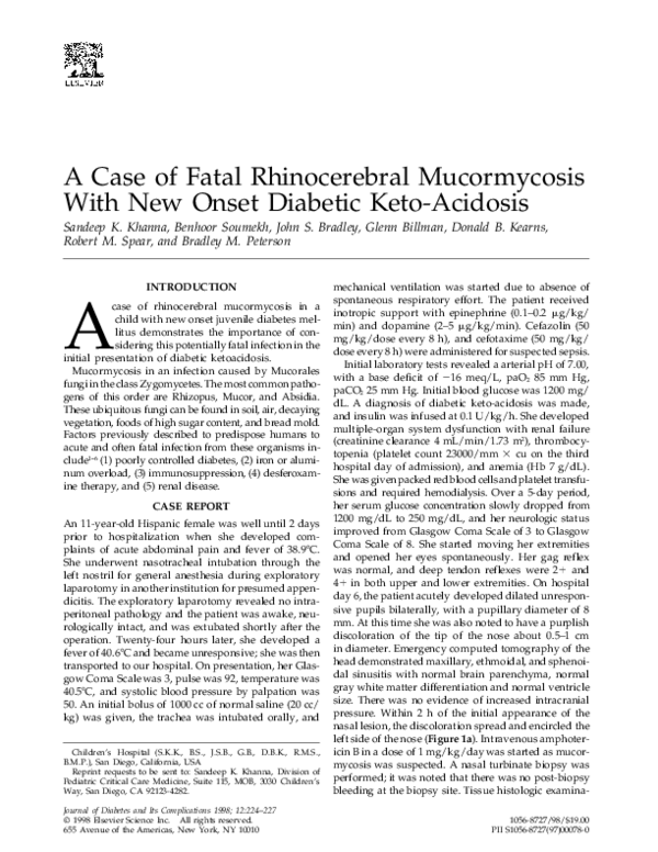 (PDF) A Case of Fatal Rhinocerebral Mucormycosis With New Onset ...