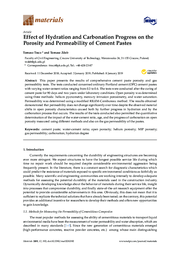 (PDF) Effect of Hydration and Carbonation Progress on the Porosity and ...