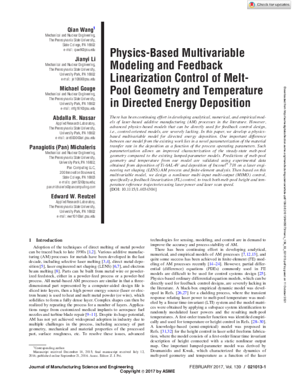 (PDF) Physics-Based Multivariable Modeling and Feedback Linearization ...