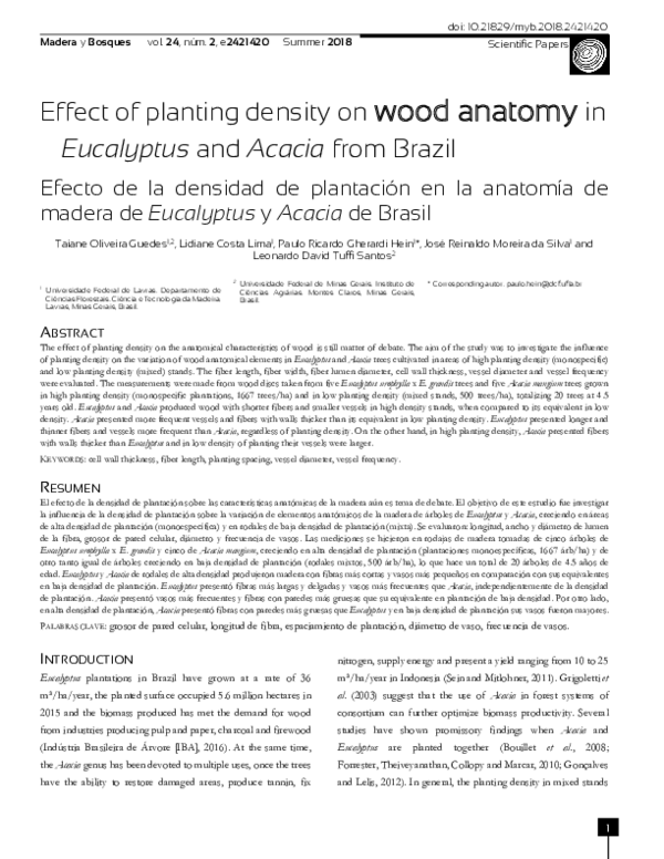 (PDF) Effect of planting density on wood anatomy in Eucalyptus and ...