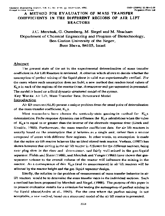 (PDF) A method for evaluation of mass transfer coefficients in the ...