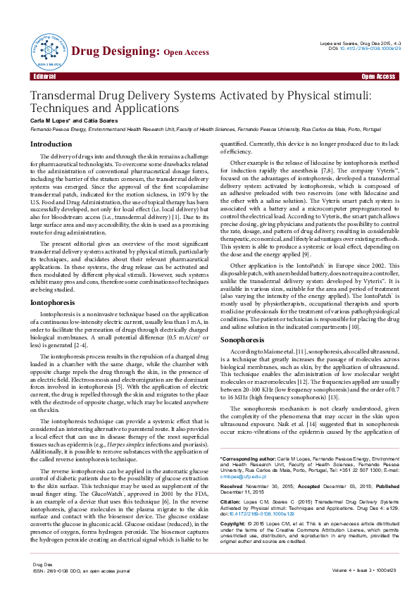(PDF) Transdermal Drug Delivery Systems Activated by Physical stimuli ...