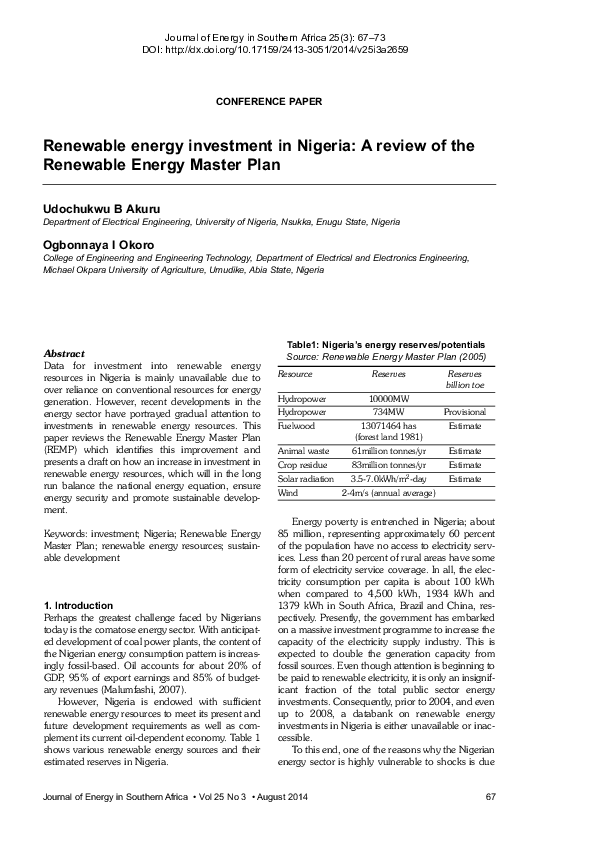 (PDF) Renewable energy investment in Nigeria: A review of the renewable ...
