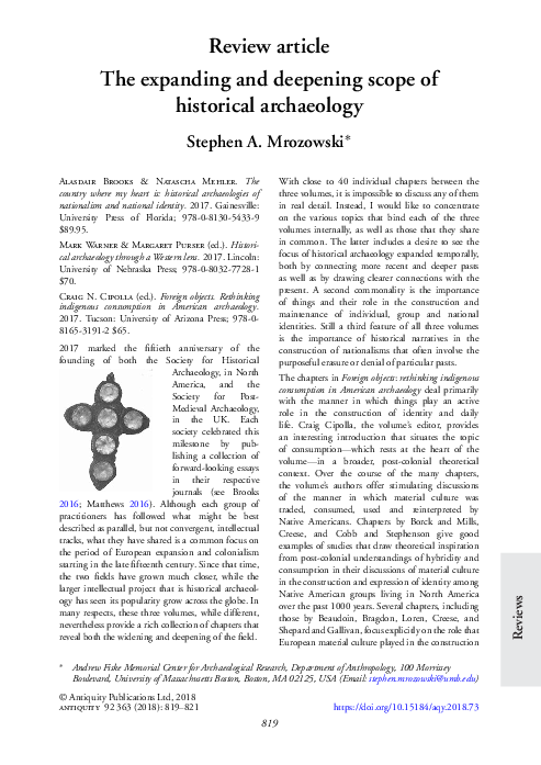 (PDF) The expanding and deepening scope of historical archaeology
