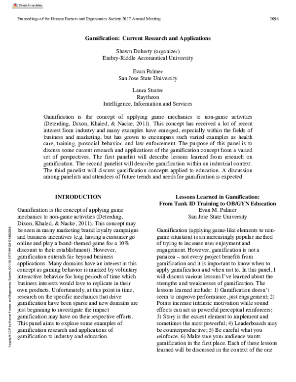 (PDF) Gamification: Current Research and Applications
