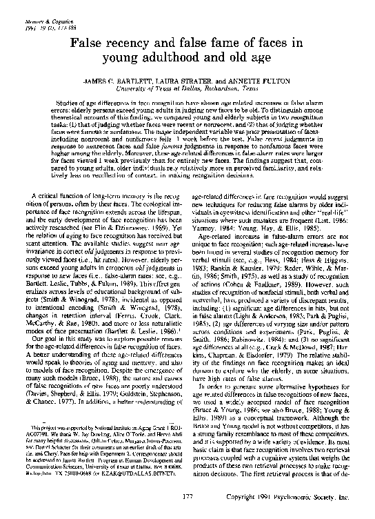 (PDF) False recency and false fame of faces in young adulthood and old age