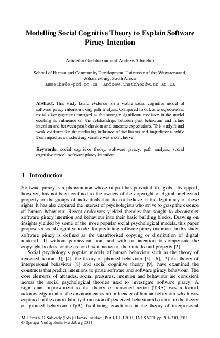(PDF) Modelling Social Cognitive Theory to Explain Software Piracy ...