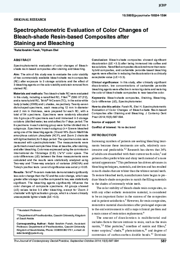 (PDF) Spectrophotometric evaluation of the color changes of different