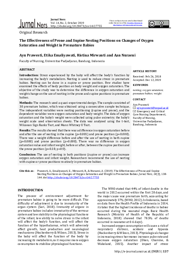 (PDF) The Effectiveness of Prone and Supine Nesting Positions on ...