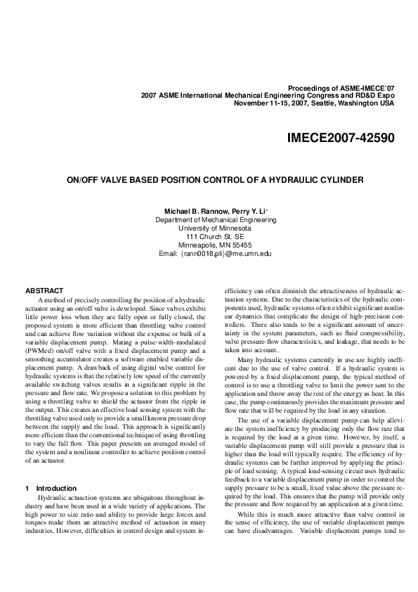 (PDF) On/Off Valve Based Position Control of a Hydraulic Cylinder