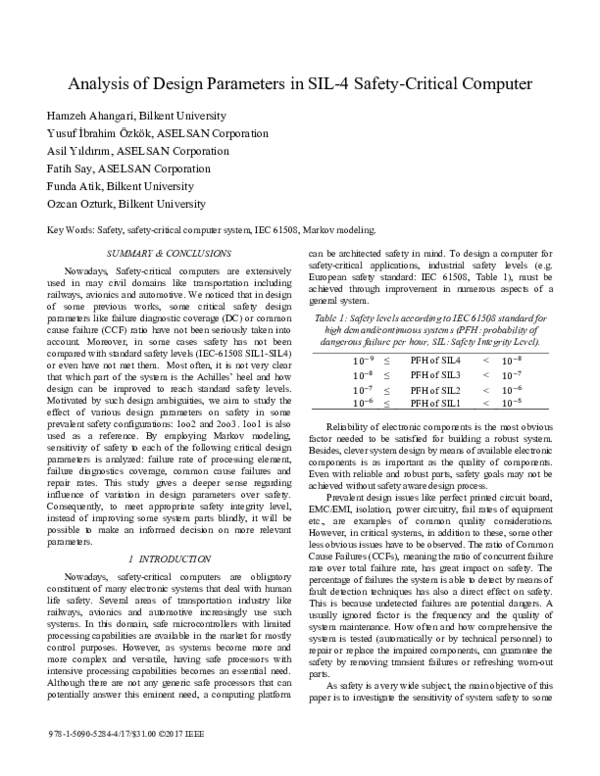 (PDF) Analysis of design parameters in SIL-4 safety-critical computer