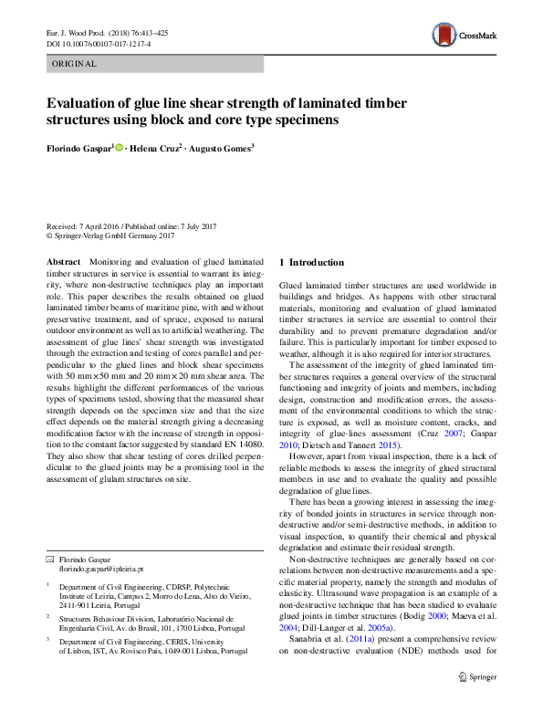 (PDF) Evaluation of glue line shear strength of laminated timber structures using block and core