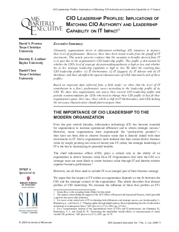 (PDF) CIO leadership profiles: implications of matching CIO authority ...
