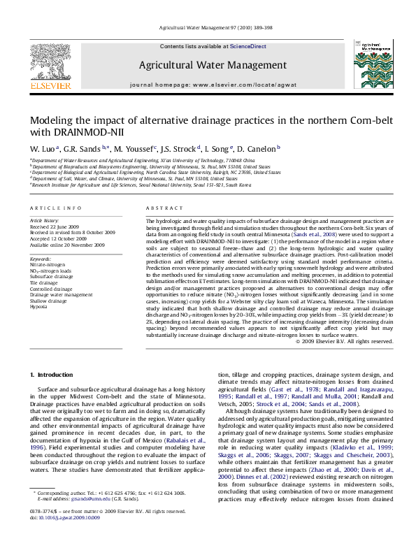 (PDF) Modeling the impact of alternative drainage practices in the ...